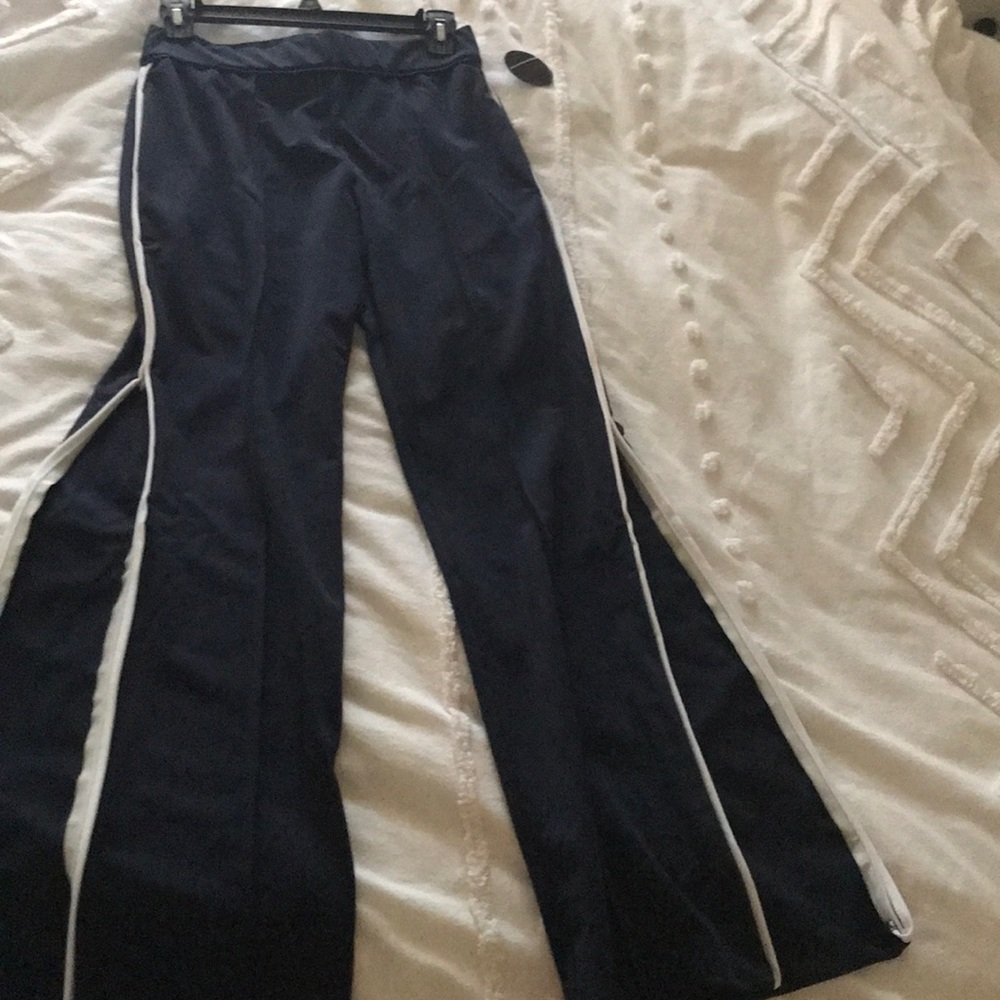 Navy White Striped Zipper Slit High Waist Pants